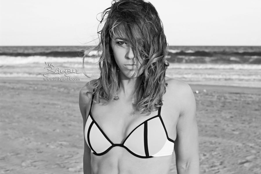 Black-and-white beach portrait