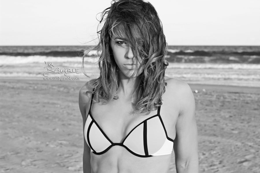 Black-and-white beach portrait
